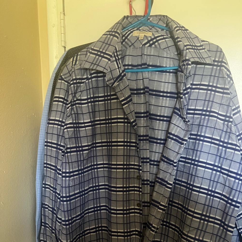 Burberry Blue and Gray Plaid Shirt